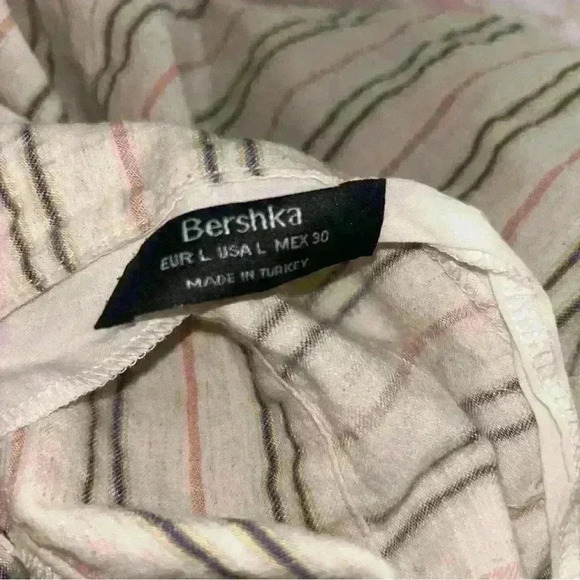 Bershka Striped Romper Keyhole Front Tie Knot Size L  Linen - Picture 5 of 5